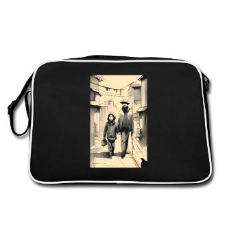 Croquis à l’encre de rue père et fille - Sac Retro - noir/blanc - Dos