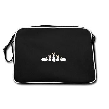 5 weiße Kaninchen - Retro Tasche - Schwarz/Weiß - Hinten