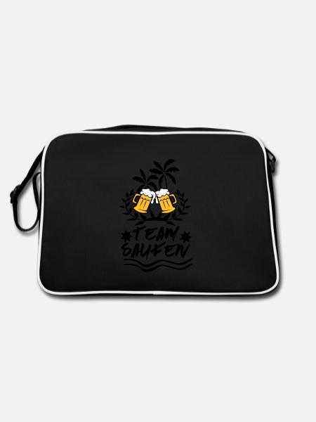 Team Saufen Malle JGA Party Design - Retro Tasche - Schwarz/Weiß - Hinten