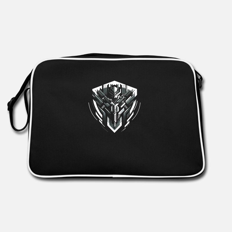 Monochromes Mech-Herz Retro Tasche