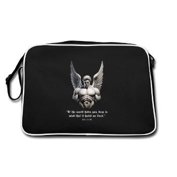 John 15:18 Engel – Bibelvers Gym Motivation - Retro Tasche - Schwarz/Weiß - Hinten