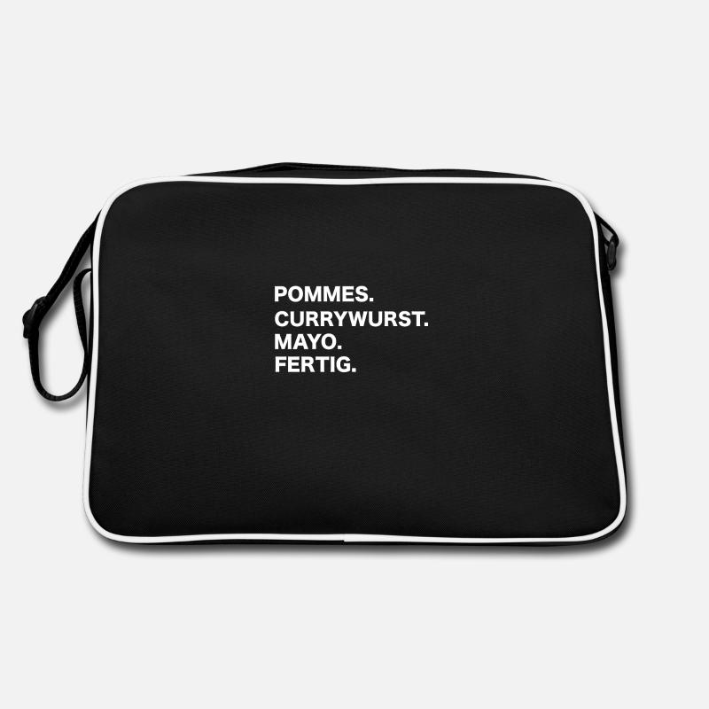 Pommes Currywurst Mayo Lustige Geschenkidee - Retro Tasche - Schwarz/Weiß