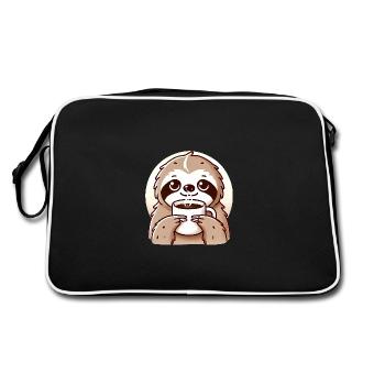 Cozy Sloth Coffee Illustration - Retro Bag - black/white - Back