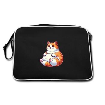 Chubby Tabby Cat Relaxing Illustration - Retro Bag - black/white - Back