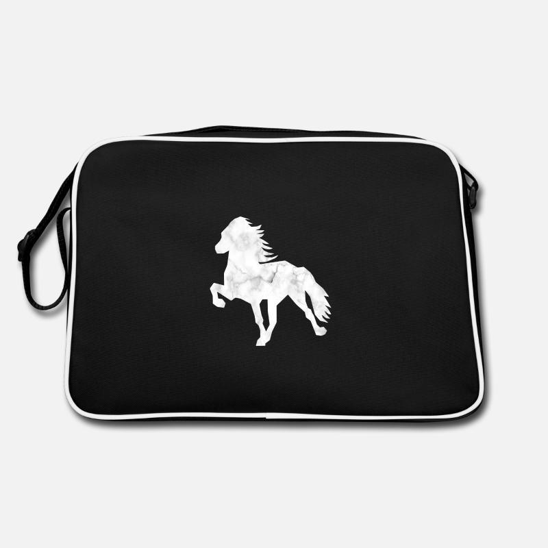Islandpferd Marmor white - Retro Tasche - Schwarz/Weiß