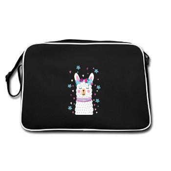Douce lama. Des enfants. Des fleurs. Coeur - Sac Retro - noir/blanc - Dos