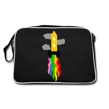 rainbow launching spaceship - Retro Bag - black/white - Back