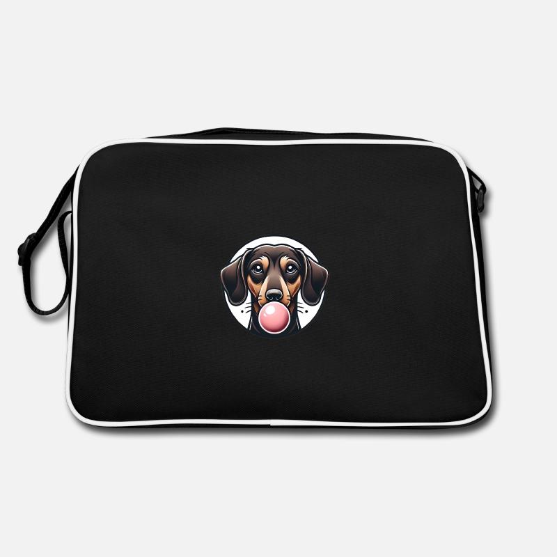 Dackel mit Kaugummi Grafik - Retro Tasche - Schwarz/Weiß