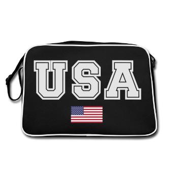 TEAM USA amerikanische Flagge Fahne unter Schrift - Retro Tasche - Schwarz/Weiß - Hinten