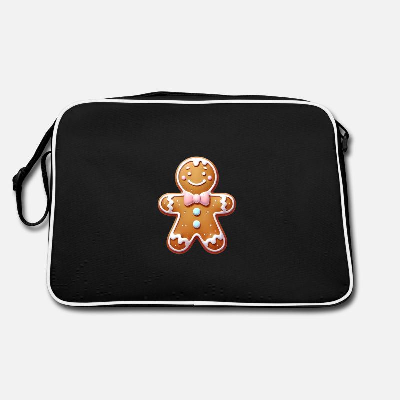 Fröhlicher Lebkuchenmann Illustration - Retro Tasche - Schwarz/Weiß
