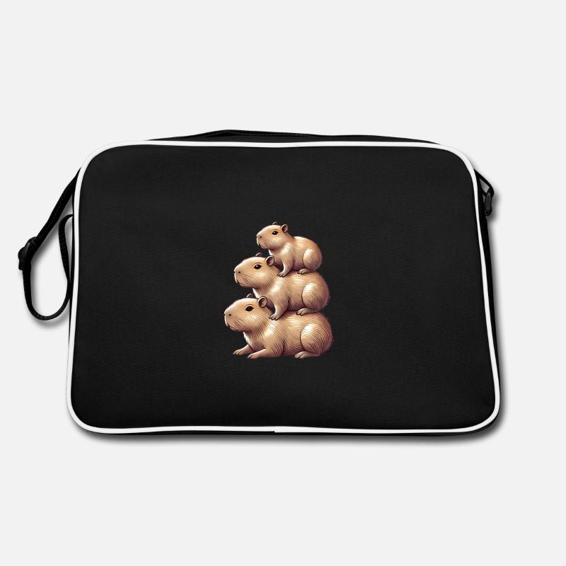 Stacked Capybaras Cute Animal Design - Retro Bag - black/white