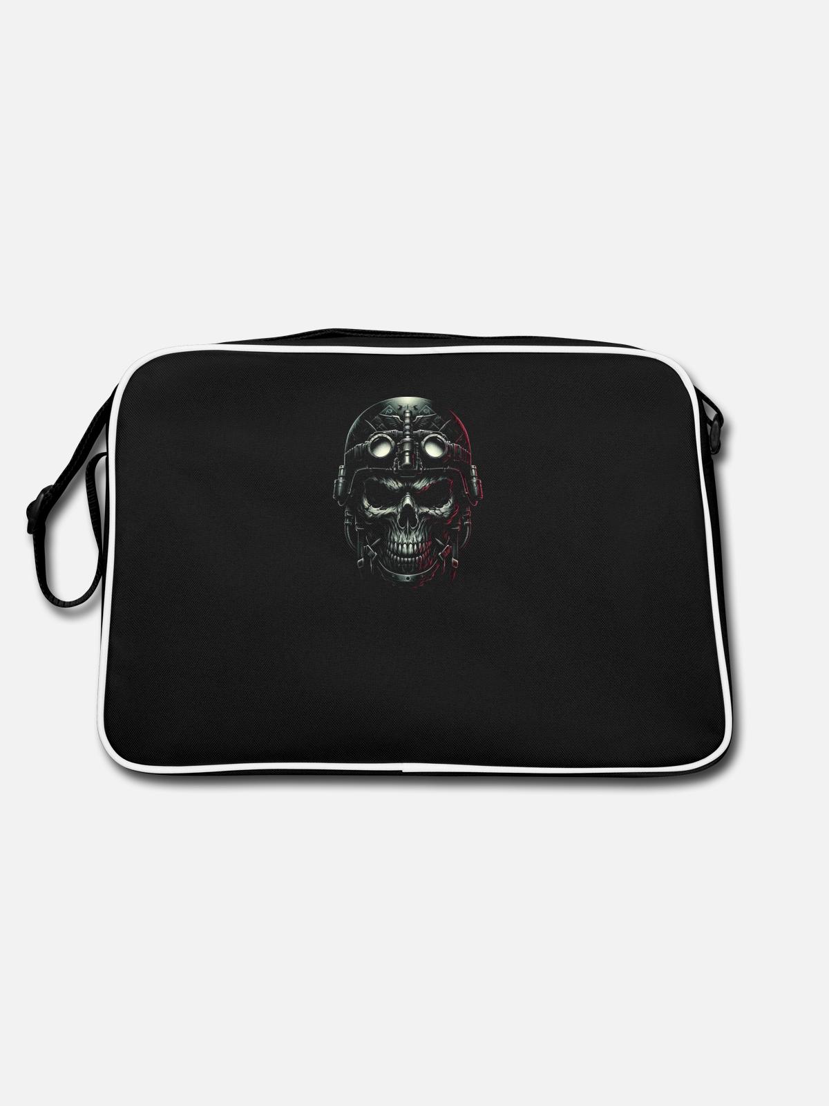 Aviator Skull Pilot - Retro Bag - black/white - Back
