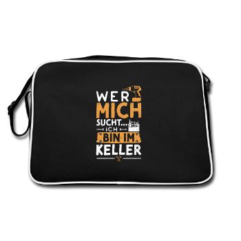 Wer Mich Sucht Ich Bin Im Keller - Heimwerker - Retro Tasche - Schwarz/Weiß - Hinten