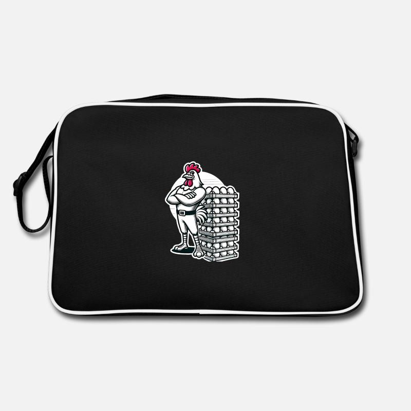 Lustiger lokaler Eierhändler Hühnerdesign - Retro Tasche - Schwarz/Weiß
