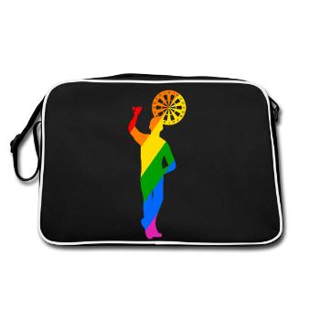 colorful dart player throwing with left - Retro Bag - black/white - Back