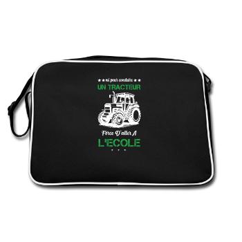 Born to drive tractor forced to go to school - Retro Bag - black/white - Back
