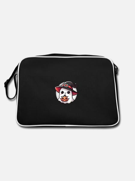 Fantôme d’Halloween mignon avec chapeau de sorcière - Sac Retro - noir/blanc - Dos