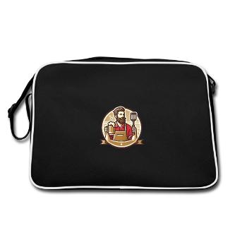 Bärtiger Grill Master Badge Design - Retro Tasche - Schwarz/Weiß - Hinten