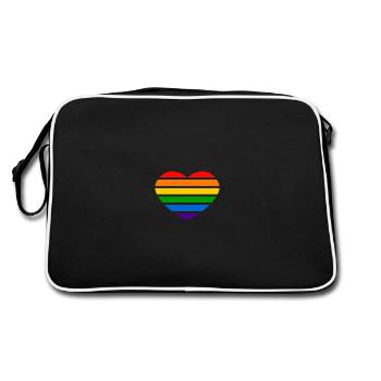Herz - Regenbogen - Retro Tasche - Schwarz/Weiß - Hinten