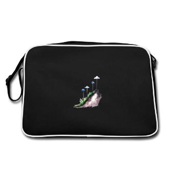 Handdrawn Handgemalt Aquarell Pilze Mushrooms - Retro Tasche - Schwarz/Weiß - Hinten
