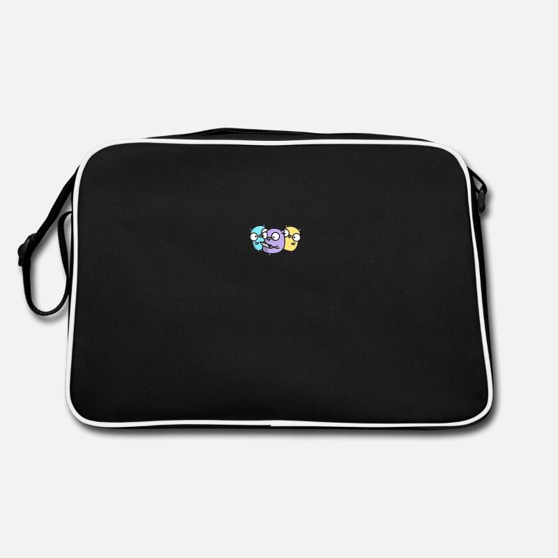Drei niedliche Gopher beim Pair Programming - Retro Tasche - Schwarz/Weiß