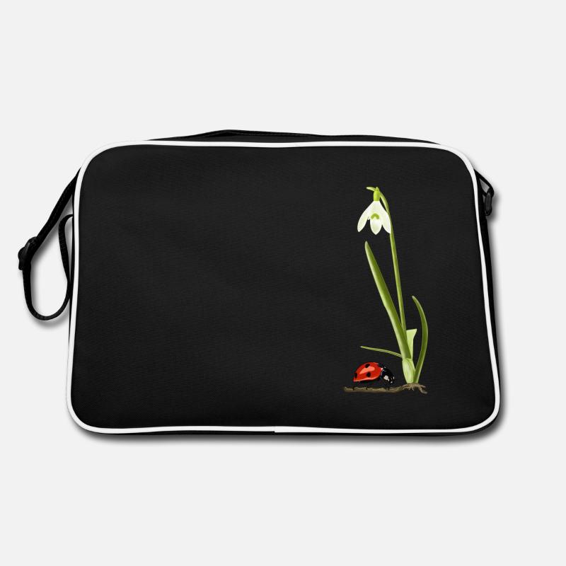 Frühling, Schneeglöckchen, Marienkäfer - Retro Tasche - Schwarz/Weiß