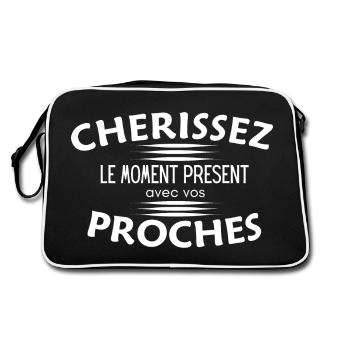 "Chérissez le moment présent avec tes proches" - Sac Retro - noir/blanc - Dos