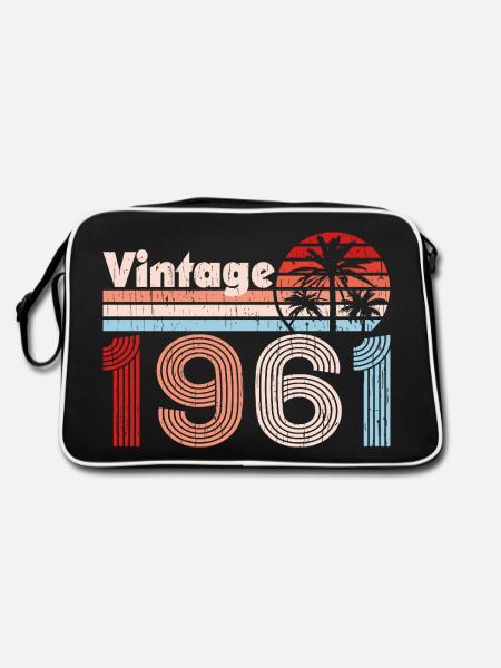 Vintage 1961 Palm Trees Retro Birthday - Retro Bag - black/white - Back