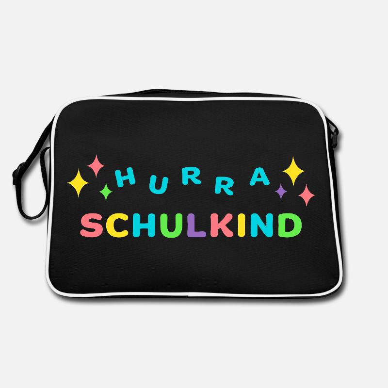 Hurra SCHULKIND Einschulung Klasse 1 - Retro Tasche - Schwarz/Weiß