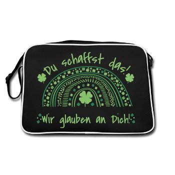 Du schaffst das! Wir glauben an dich Glücksbringer - Retro Tasche - Schwarz/Weiß - Hinten