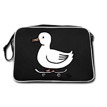 Lustige Ente auf einem Skateboard für Skater - Retro Tasche - Schwarz/Weiß - Hinten