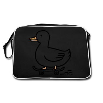 Lustige Ente auf einem Skateboard für Skater - Retro Tasche - Schwarz/Weiß - Hinten