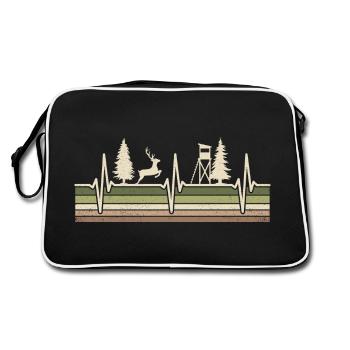 Jagd Herzschlag Jäger Förster Jagdschein Rotwild - Retro Tasche - Schwarz/Weiß - Hinten