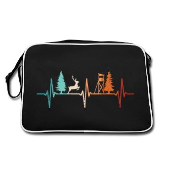 Jagd Herzschlag Jäger Förster Jagdschein Rotwild - Retro Tasche - Schwarz/Weiß - Hinten