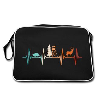 Jagd Herzschlag Jäger Förster Jagdschein Rotwild - Retro Tasche - Schwarz/Weiß - Hinten