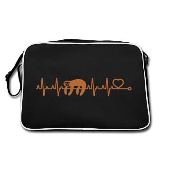 Faultier mit dem Herzschlag Faultiere - Retro Tasche - Schwarz/Weiß - Hinten