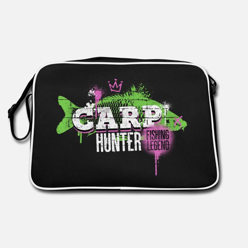 Karpfen Carp Hunter Angeln Angler Fisch Graffiti - Retro Tasche - Schwarz/Weiß