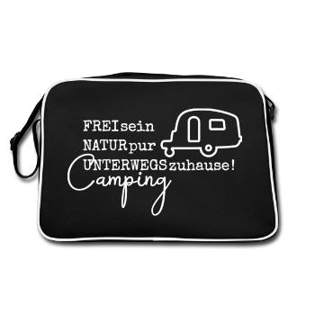 Camping-Spruch mit Wohnwagen - Retro Tasche - Schwarz/Weiß - Hinten