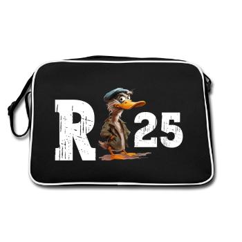 Rente 2025 Ente Rentner Rentnerin Ruhestand Lustig - Retro Tasche - Schwarz/Weiß - Hinten