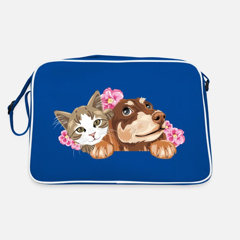 Chat mignon et teckel rêveur avec des fleurs roses Sac Retro