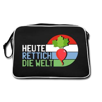 Heute Rettich Die Welt Garten Gemüse Retro Motiv - Retro Tasche - Schwarz/Weiß - Hinten