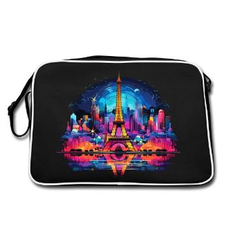 Paris Eiffelturm Frankreich Stadt Skyline Nacht - Retro Tasche - Schwarz/Weiß - Hinten