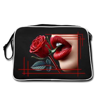 The red rose of passion and seductive lips - Retro Bag - black/white - Back