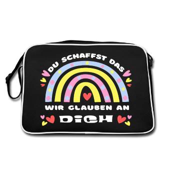 GLÜCKSBRINGER Du schaffst das! Wir glauben an dich - Retro Tasche - Schwarz/Weiß - Hinten