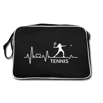 Tennis Tennisspielerin Herzschlag Tennisschläger - Retro Tasche - Schwarz/Weiß - Hinten