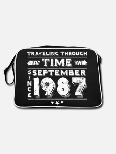 Vintage Zeitreise Geburtstags Design September 198 - Retro Tasche - Schwarz/Weiß - Hinten