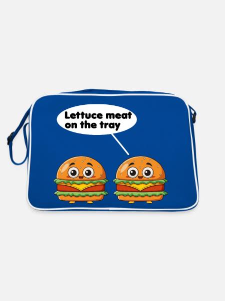 Salatfleisch auf dem Tablett lustiges Burger-Wortspiel - Retro Tasche - Blau/Weiß - Hinten