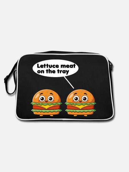 Salatfleisch auf dem Tablett lustiges Burger-Wortspiel - Retro Tasche - Schwarz/Weiß - Hinten