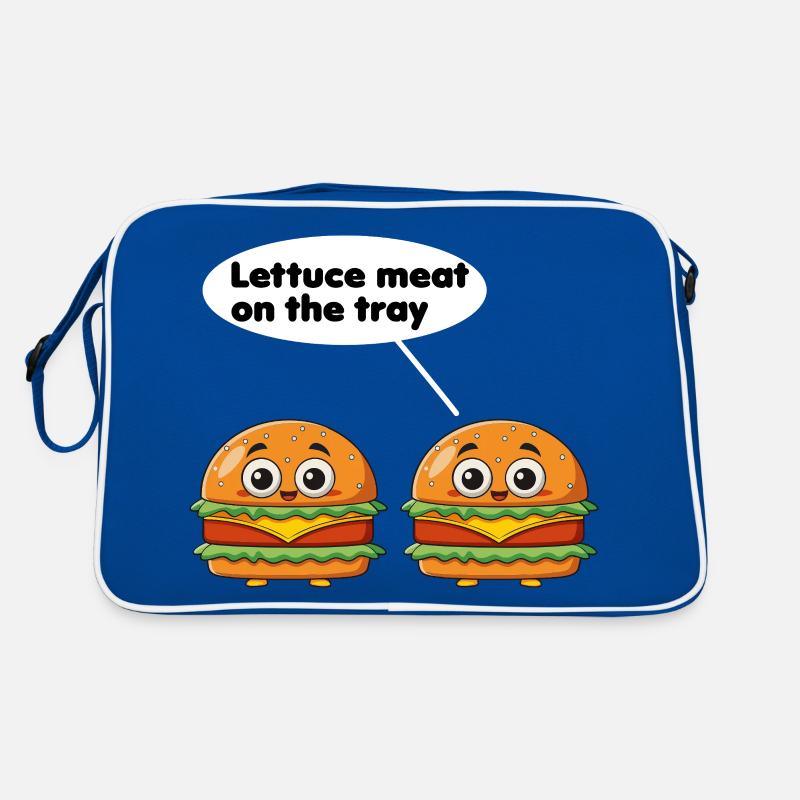 Salatfleisch auf dem Tablett lustiges Burger-Wortspiel Retro Tasche