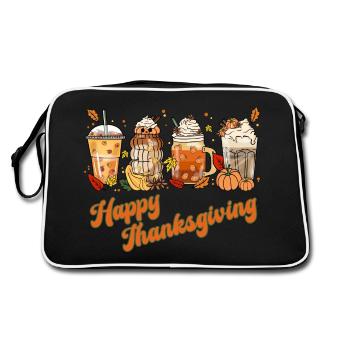Happy Thanksgiving - Retro Coffee Pumpkin Spice - Retro Tasche - Schwarz/Weiß - Hinten